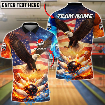 BlueJose Bowling Patriotic Eagle US Flag Strike Impact Personalized Name, Team Name 3D Shirt