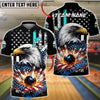 BlueJose Bowling & Pins American Flag Eagle Strike Explosion Customized Name, Team Name 3D Shirt (4 Colors)