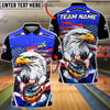 BlueJose Bowling & Pins Patriotic Eagle Flaming Strike Customized Name, Team Name 3D Shirt (4 Colors)