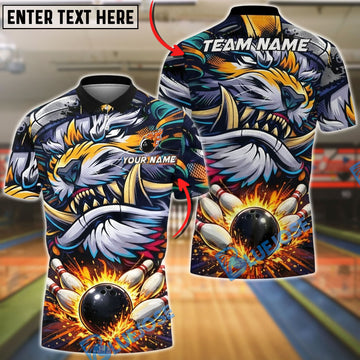 BlueJose Bowling Wild Predator Power Strike Personalized Name, Team Name 3D Shirt