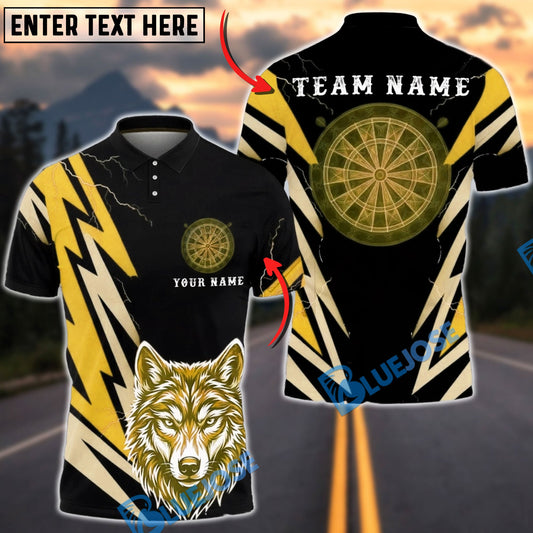 BlueJose Darts Lightning Wolf Head Graphic Personalized Name, Team Name Unisex Shirt (6 Colors)