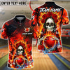 BlueJose Bowling & Pins Fiery Sugar Skull Rose Flame Gothic Team Style Customized Name, Team Name 3D Shirt (4 Colors)