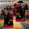 BlueJose Bowling & Pins Black Gold Flame Splash League Style Customized Name, Team Name 3D Shirt (6 Colors)
