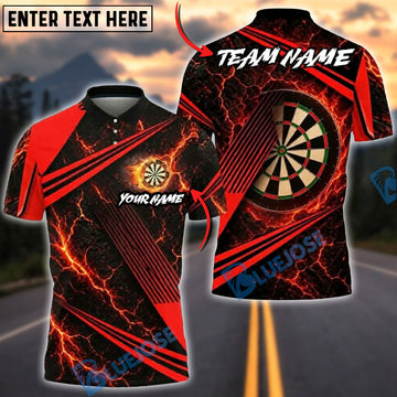 BlueJose Darts Fiery Lava Strike Personalized Name, Team Name Unisex Shirt (4 Colors)