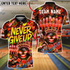 BlueJose Bowling And Pins Neon Bowling Ball Never Give Up Graffiti Style Customized Name, Team Name 3D Shirt (4 Colors)