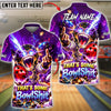 BlueJose Bowling And Pins Funny Graphic Space Monkey Lightning Explosion Customized Name, Team Name 3D Shirt (6 Colors)
