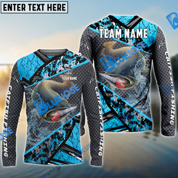 Bluejose Catfish Fishing Blue Camo 2 Sport Custom Name & Team Name 3D Shirts