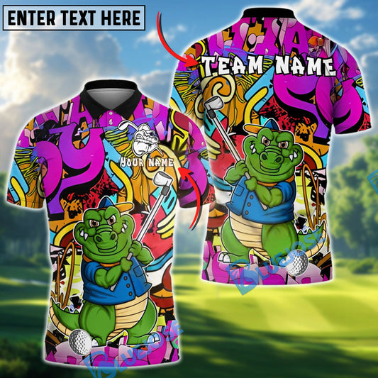 BlueJose Golf Crocodile Tough Cartoon Custom Name & Team Name 3D Shirts