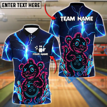 BlueJose Bowling And Pins Thunder Wild Bear Customized Name, Team Name 3D Shirt (4 Colors)