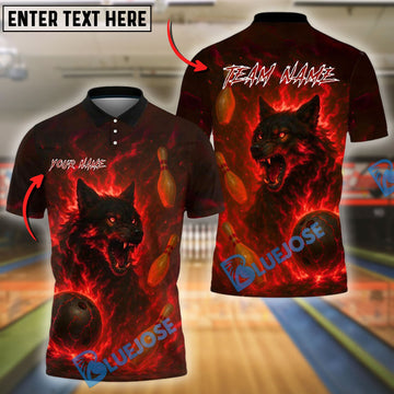 BlueJose Bowling And Pins Flaming Wolf Power Customized Name, Team Name 3D Shirt (4 Colors)