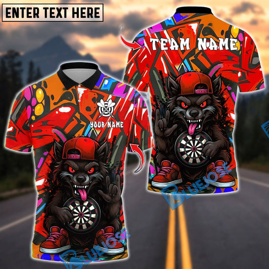 BlueJose Darts Cartoon Wolf Graffiti Street Style Customized Name, Team Name 3D Shirt (4 Colors)