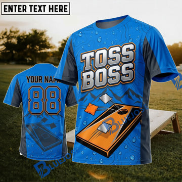 BlueJose Cornhole Toss Boss Orange Board Personalized Name 3D Unisex Shirt