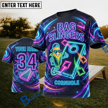 BlueJose Cornhole Neon Bag Slingers Corn Personalized Name 3D Unisex Shirt