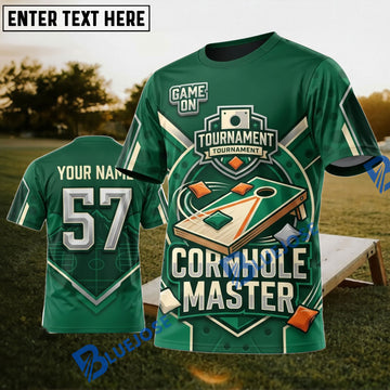 BlueJose Cornhole Green Cornhole Master Personalized Name 3D Unisex Shirt