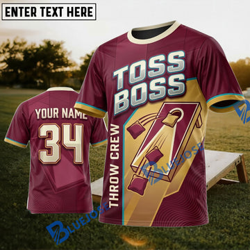 BlueJose Cornhole Burgundy Toss Boss Personalized Name 3D Unisex Shirt