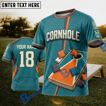 BlueJose Cornhole Teal Orange Board Personalized Name 3D Unisex Shirt