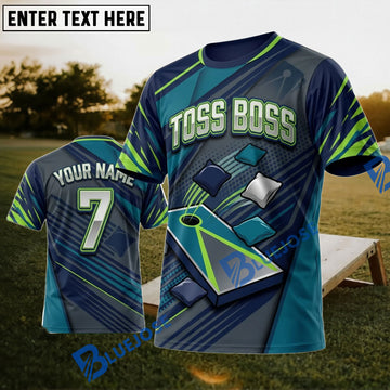 BlueJose Cornhole Green Toss Boss Personalized Name 3D Unisex Shirt