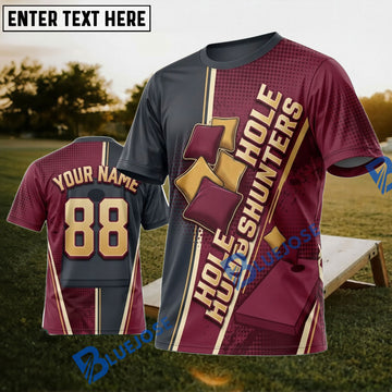 BlueJose Cornhole Hole Slingers Burgundy Board Personalized Name 3D Unisex Shirt