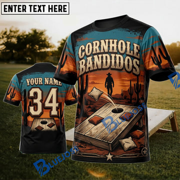 BlueJose Cornhole Cornhole Bandidos Western Personalized Name 3D Unisex Shirt
