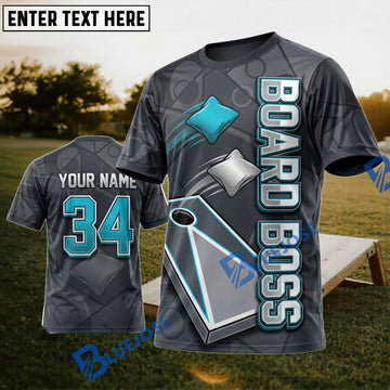 BlueJose Cornhole Board Boss Dark Gray Personalized Name 3D Unisex Shirt