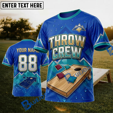 BlueJose Cornhole Throw Crew Blue Board Personalized Name 3D Unisex Shirt