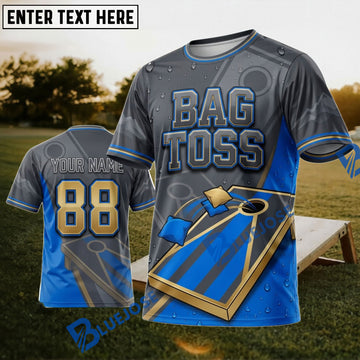 BlueJose Cornhole Bag Toss Navy Gold Personalized Name 3D Unisex Shirt