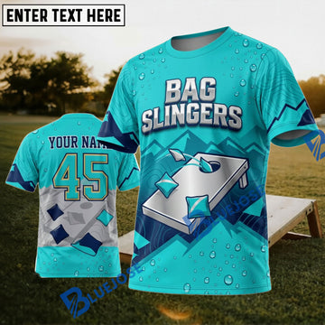 BlueJose Cornhole Bag Slingers Turquoise Personalized Name 3D Unisex Shirt