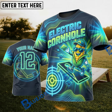 BlueJose Cornhole Electric Corn Neon Personalized Name 3D Unisex Shirt