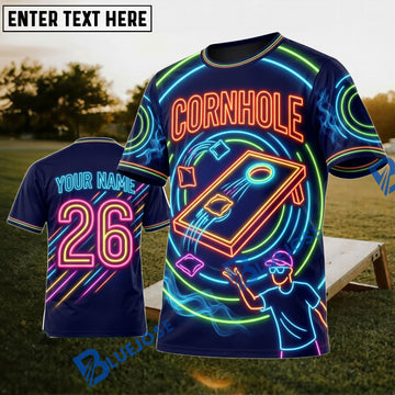 BlueJose Cornhole Neon Board Toss Personalized Name 3D Unisex Shirt