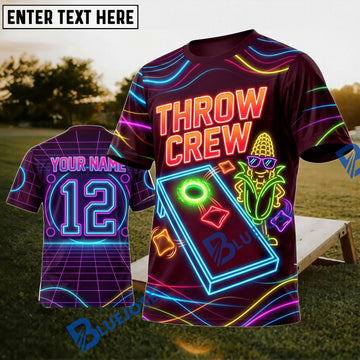 BlueJose Cornhole Throw Crew Neon Bags Personalized Name 3D Unisex Shirt
