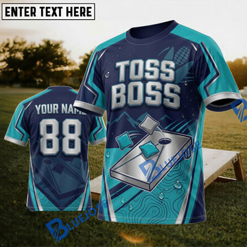 BlueJose Cornhole Toss Boss Teal Board Personalized Name 3D Unisex Shirt