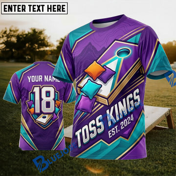 BlueJose Cornhole Toss Kings Purple Teal Personalized Name 3D Unisex Shirt