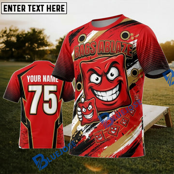 BlueJose Cornhole Red Angry Bag Mascot Personalized Name 3D Unisex Shirt