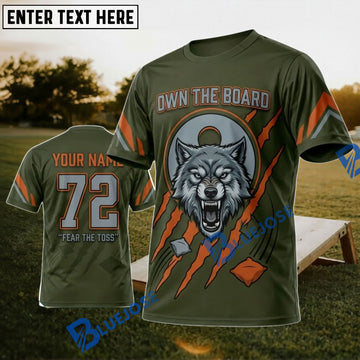 BlueJose Cornhole Own The Board Military Gas Mask Personalized Name 3D Unisex Shirt