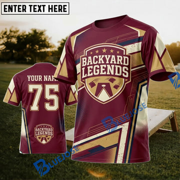 BlueJose Cornhole Backyard Legends Maroon Gold Personalized Name 3D Unisex Shirt