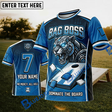 BlueJose Cornhole Bag Boss Blue Skull Personalized Name 3D Unisex Shirt