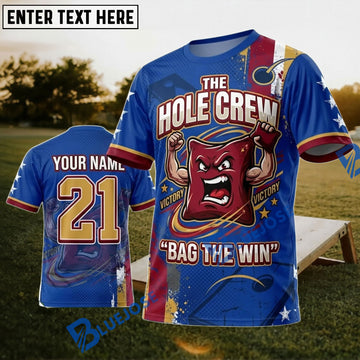 BlueJose Cornhole The Hole Crew Red Blue Mascot Personalized Name 3D Unisex Shirt