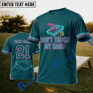 BlueJose Cornhole Don't Touch My Bags Teal Pink Personalized Name 3D Unisex Shirt
