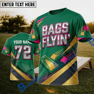 BlueJose Cornhole Bags Flyin Green Red Geometric Personalized Name 3D Unisex Shirt