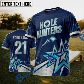 BlueJose Cornhole Toss Titans Royal Blue Silver Star Personalized Name 3D Unisex Shirt
