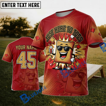 BlueJose Cornhole Red Fire Bag King Mascot Personalized Name 3D Unisex Shirt