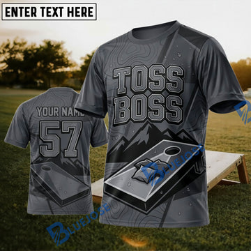 BlueJose Cornhole Toss Boss Gray Board Personalized Name 3D Unisex Shirt