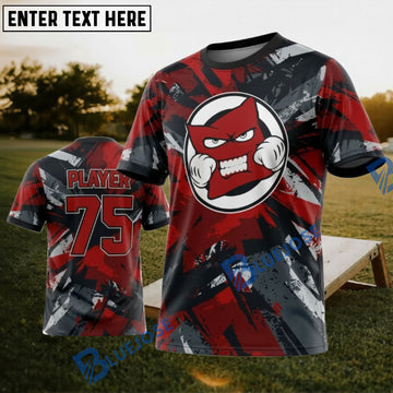 BlueJose Cornhole Angry Pillow Face and Grunge Splatter Red and Grey Abstract Geometric Personalized Name 3D Unisex Shirt