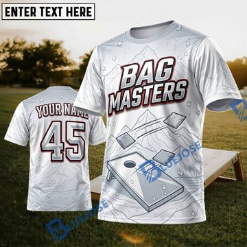 BlueJose Cornhole Bag Masters Minimal White Personalized Name 3D Unisex Shirt