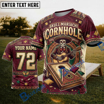 BlueJose Cornhole Skill Maricachi Skull Personalized Name 3D Unisex Shirt