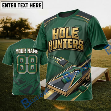 BlueJose Cornhole Green Hole Hunters Personalized Name 3D Unisex Shirt