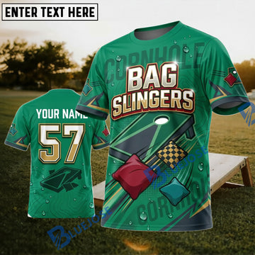 BlueJose Cornhole Green Bag Slingers Personalized Name 3D Unisex Shirt