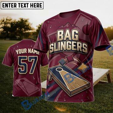 BlueJose Cornhole Burgundy Bag Slingers Personalized Name 3D Unisex Shirt