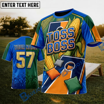 BlueJose Cornhole Toss Boss Corn Personalized Name 3D Unisex Shirt