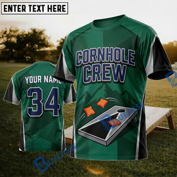 BlueJose Cornhole Crew Green Board Personalized Name 3D Unisex Shirt